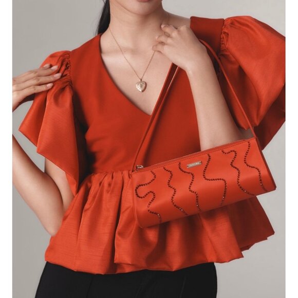 Anthropologie Sunday In Brooklyn Red Short Sleeve Babydoll Blouse Size M - Picture 1 of 6